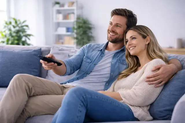 A family watching Tivo8k on the living-room television